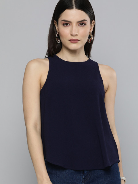 

Chemistry Navy Blue Solid Sleeveless Regular Top