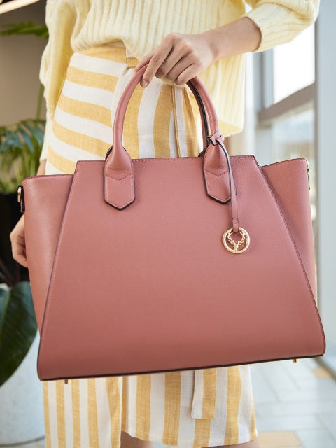 

Allen Solly Pink Solid PU Regular Structured Handheld Bag with Tasselled Detail