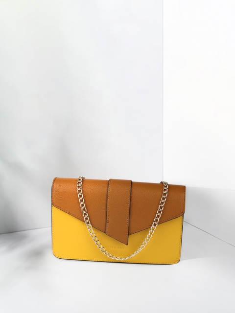 

Allen Solly Mustard Yellow & Brown Colourblocked Sling Bag