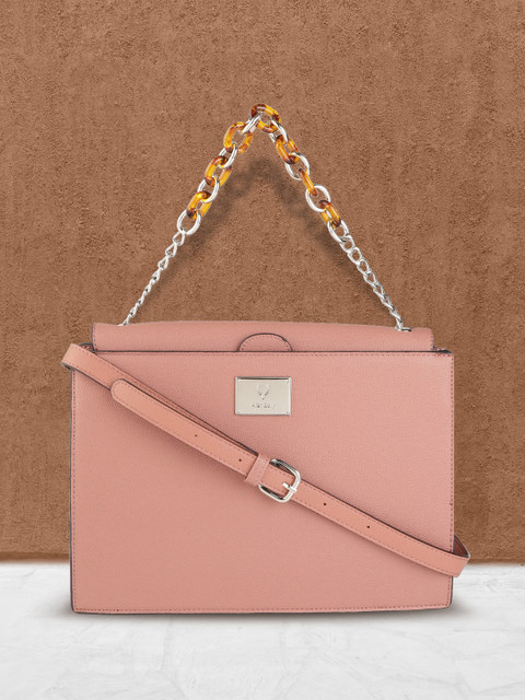 

Allen Solly Peach-Coloured Snakeskin Textured Handheld Bag with Detachable Sling Strap
