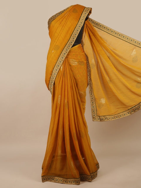 

Pothys Mustard & Beige Floral Printed Saree