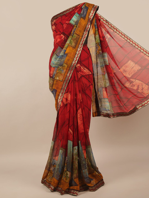 

Pothys Brown & Red Abstract Printed Saree
