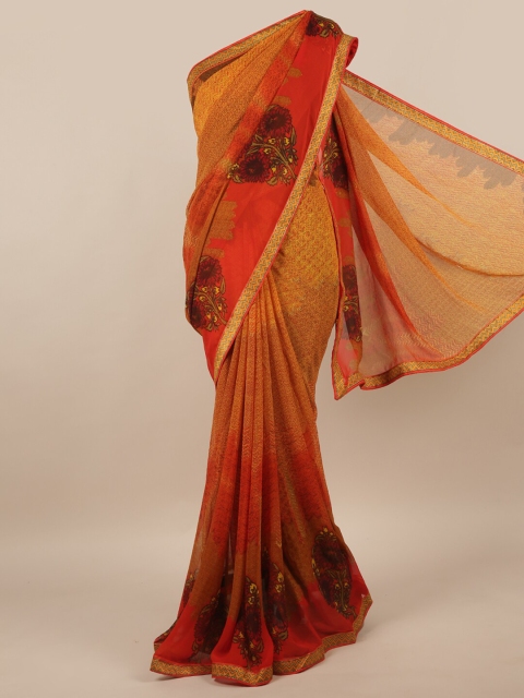 

Pothys Mustard & Red Floral Printed Saree