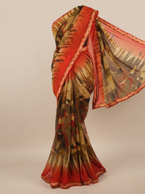 

Pothys Olive & Red Printed Poly Chiffon Saree