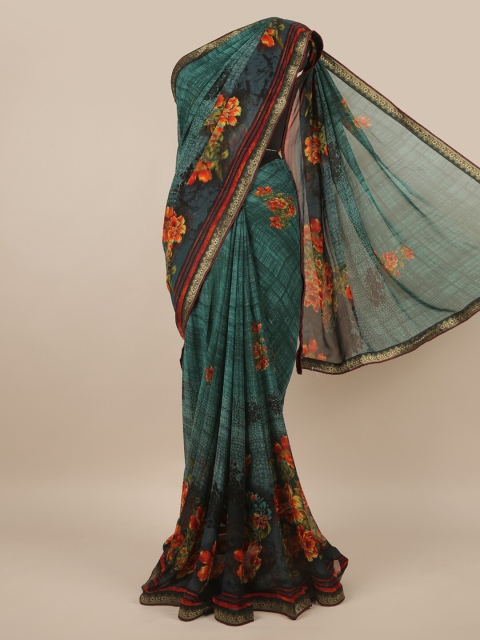 

Pothys Green & Orange Floral Printed Saree