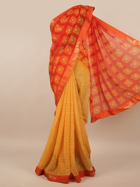 

Pothys Mustard & Orange Ethnic Motifs Half and Half Saree