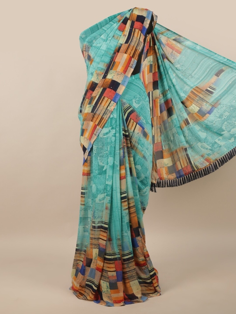 

Pothys Blue & Orange Checked Saree