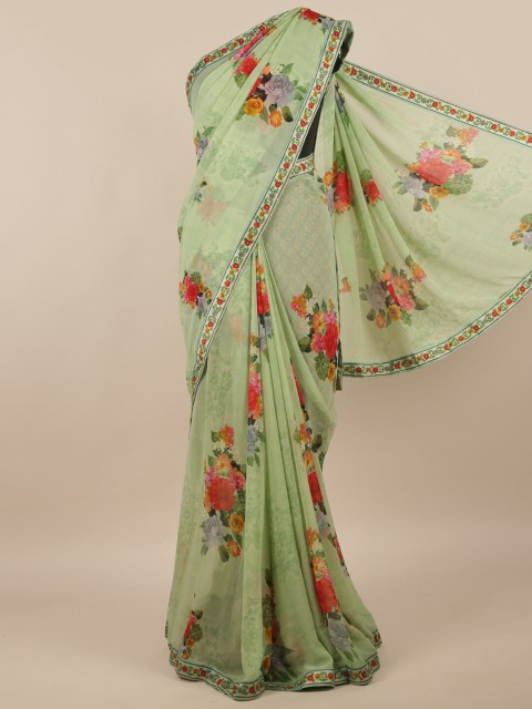 

Pothys Green & Red Floral Saree