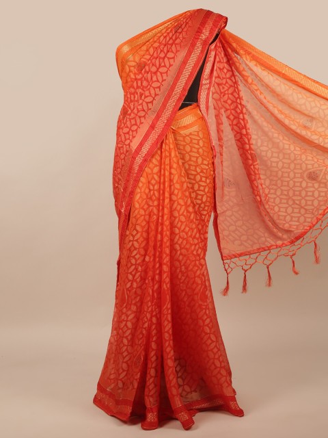 

Pothys Orange & Red Poly Chiffon Printed Saree
