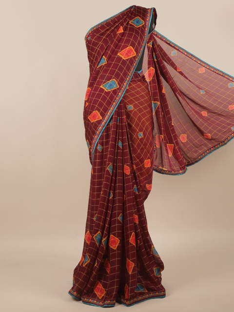 

Pothys Brown & Blue Checked Saree