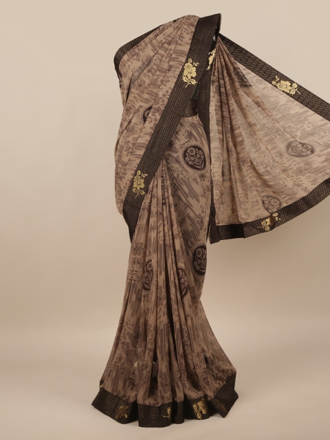 

Pothys Brown & Gold-Toned Floral Printed Saree