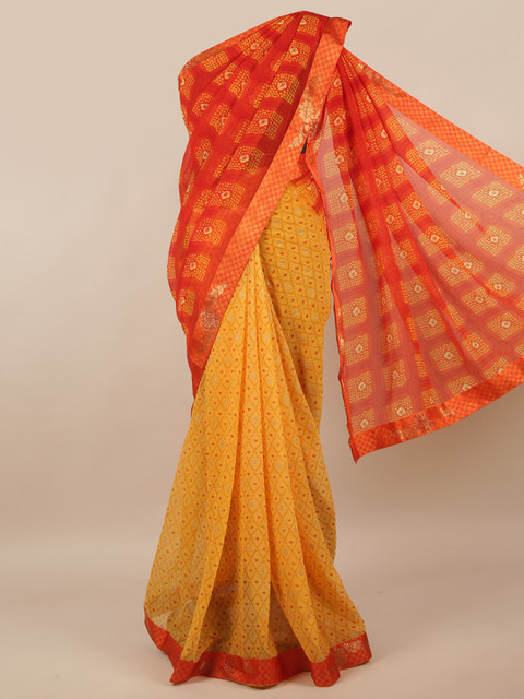 

Pothys Orange & Yellow Half and Half Saree