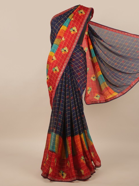

Pothys Blue & Orange Checked Saree