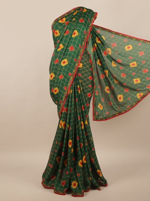 

Pothys Green & Red Bandhani Printed Poly Chiffon Saree