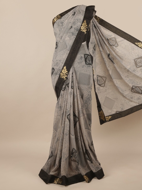 

Pothys Grey & Black Poly Chiffon Printed Saree