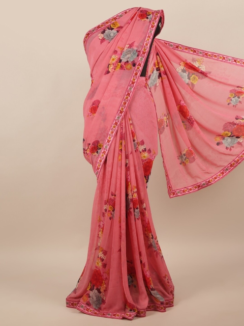 

Pothys Pink & Grey Floral Printed Saree