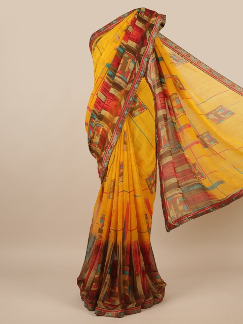 

Pothys Mustard Yellow & Red Abstract Printed Saree