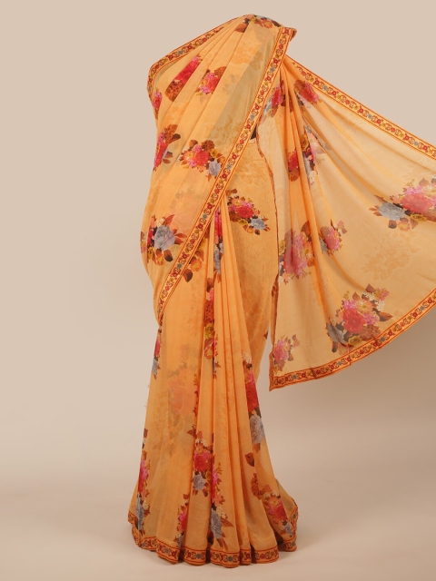 

Pothys Peach-Coloured & Pink Floral Saree