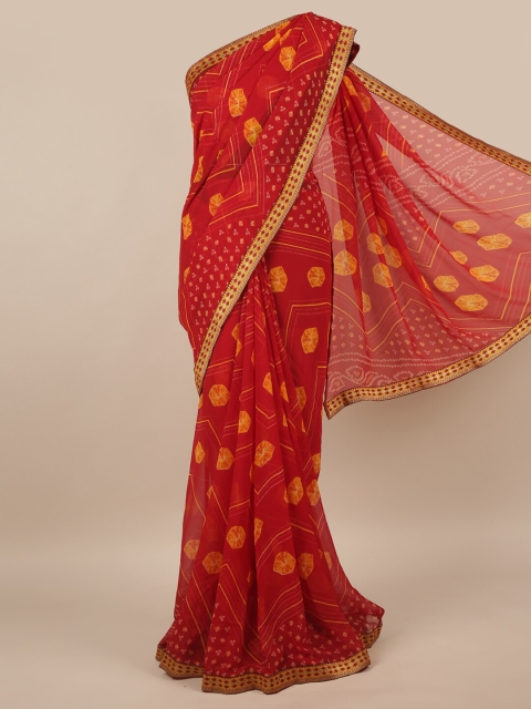 

Pothys Maroon & Yellow Bandhani Printed Saree
