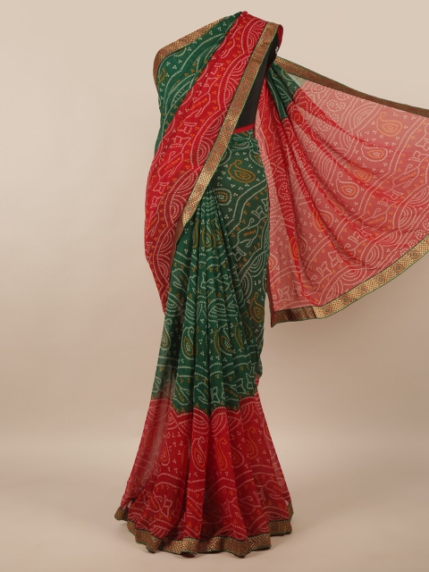 

Pothys Green & Red Bandhani Saree