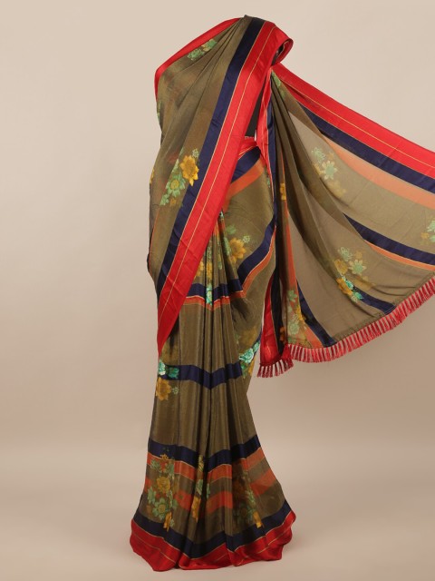 

Pothys Olive Green & Red Striped Saree