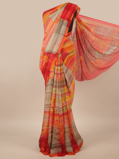 

Pothys Orange & Red Poly Chiffon Saree