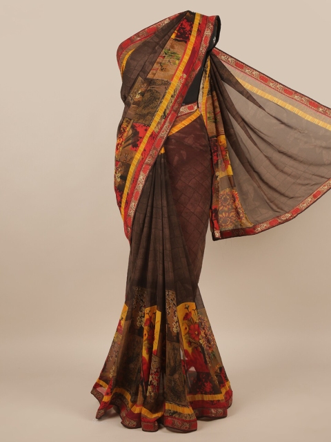 

Pothys Women Brown Printed Poly Chiffon Saree