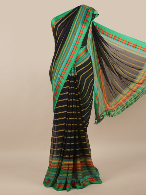 

Pothys Blue & Gold-Toned Striped Saree