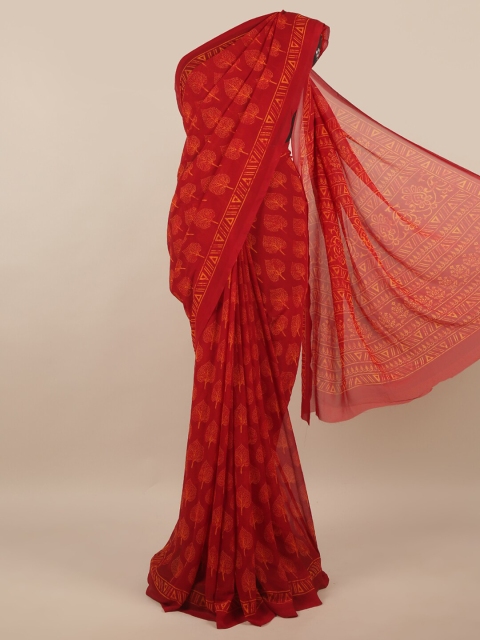 

Pothys Maroon Printed Poly Chiffon Saree