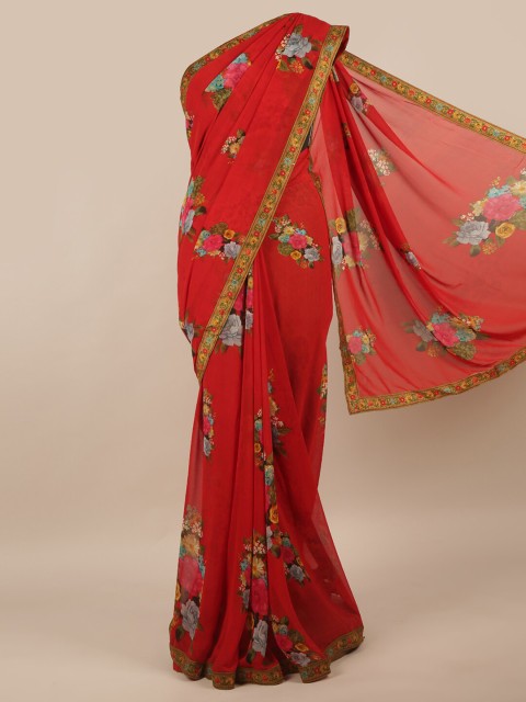 

Pothys Red & Green Floral Printed Saree