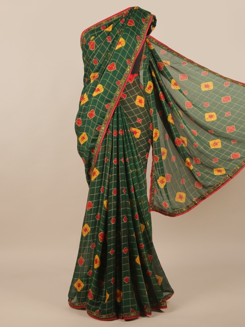 

Pothys Green & Red Checked Printed Saree
