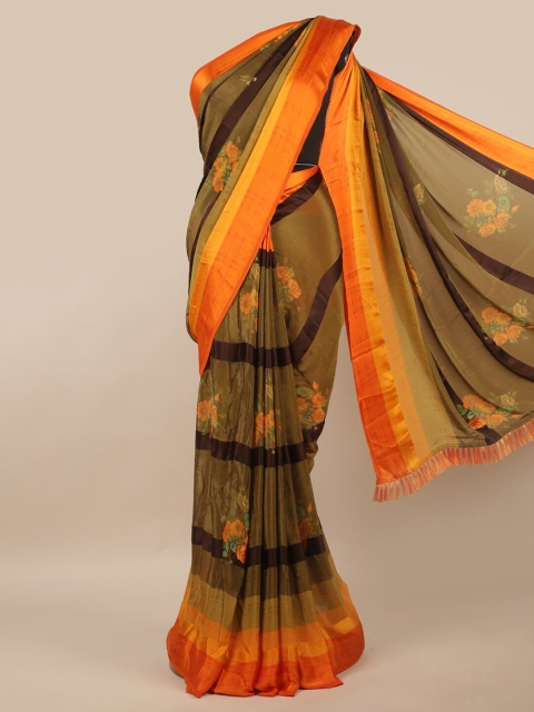 

Pothys Black & Orange Printed Poly Chiffon Saree