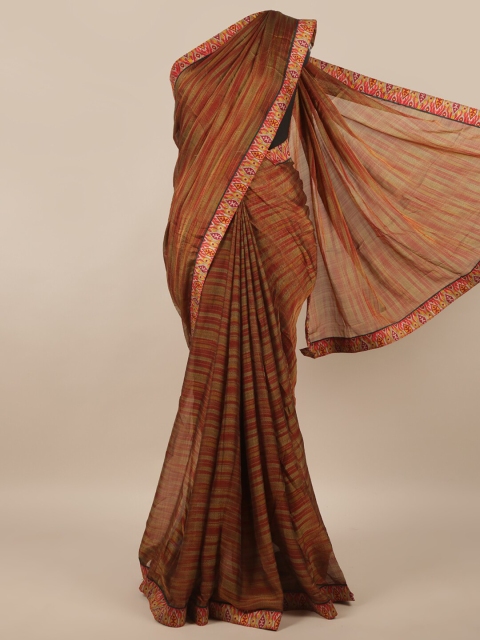 

Pothys Brown & Olive Green Striped Saree