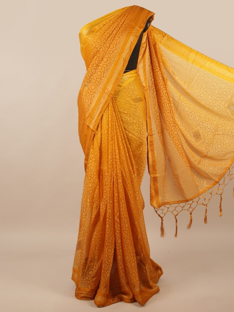 

Pothys Mustard & Gold-Toned Zari Poly Chiffon Saree