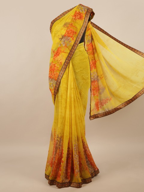 

Pothys Yellow Floral Printed Poly Chiffon Saree