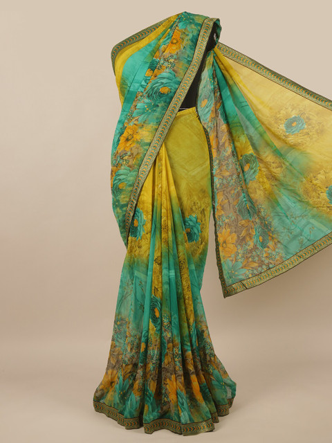 

Pothys Green & Yellow Floral Saree