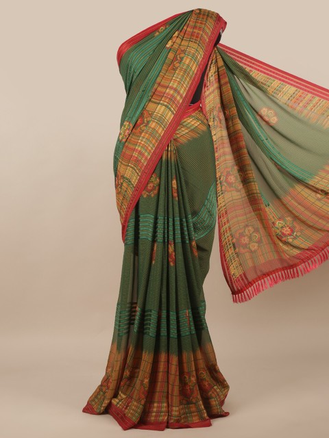 

Pothys Green & Red Floral Printed Poly Chiffon Saree
