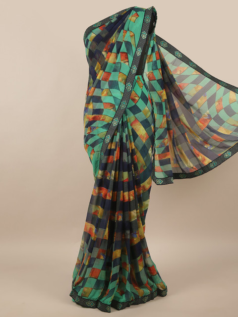 

Pothys Green & Blue Checked Saree
