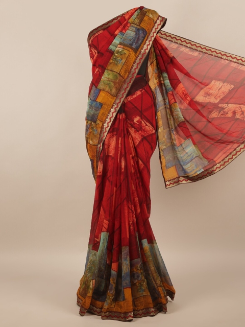 

Pothys Brown Abstract Printed Poly Chiffon Saree