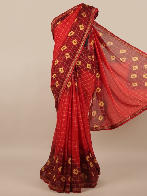 

Pothys Maroon & Gold Checked Saree