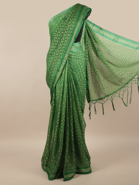 

Pothys Green Geometric Poly Chiffon Saree