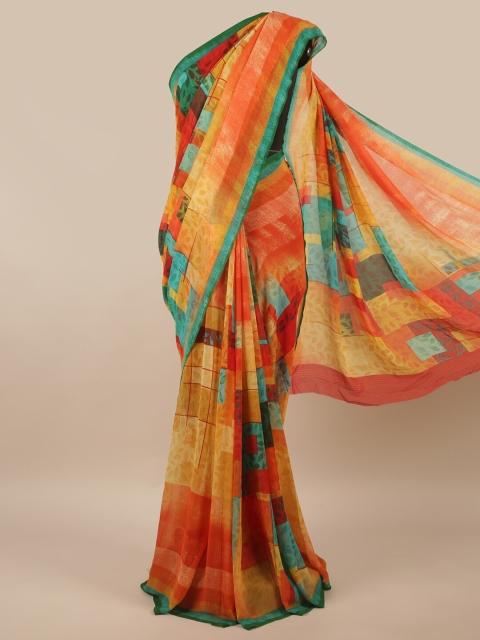 

Pothys Orange & Blue Checked Saree