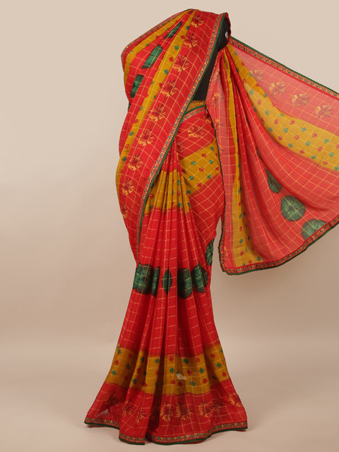 

Pothys Red & Yellow Checked Saree