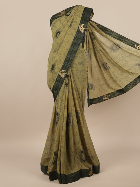 

Pothys Green & Black Ethnic Motifs Printed Saree