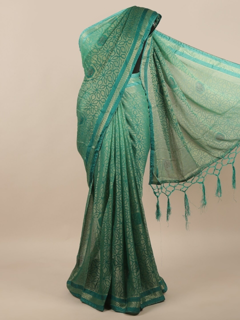 

Pothys Green Geometric Poly Chiffon Saree