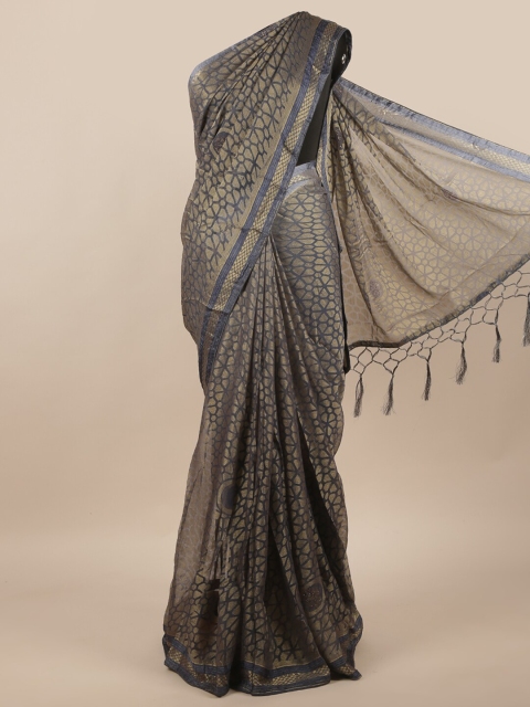 

Pothys Grey & Gold-Toned Floral Printed Saree