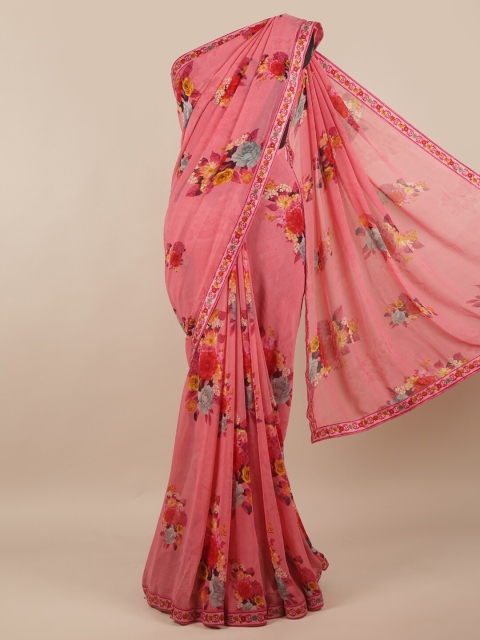 

Pothys Women Pink Printed Poly Chiffon Saree