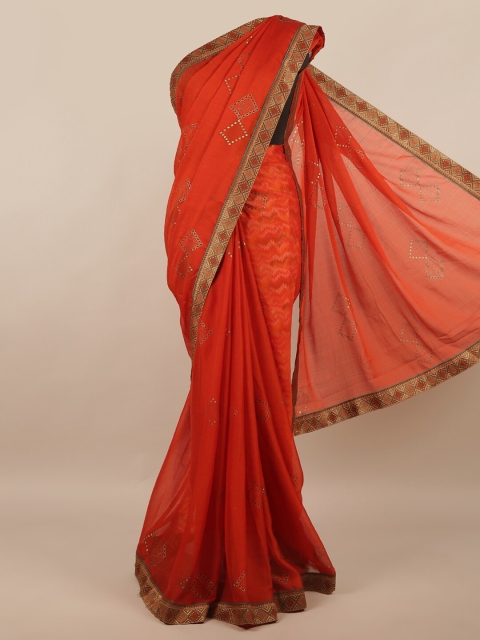 

Pothys Orange & Brown Poly Chiffon Saree