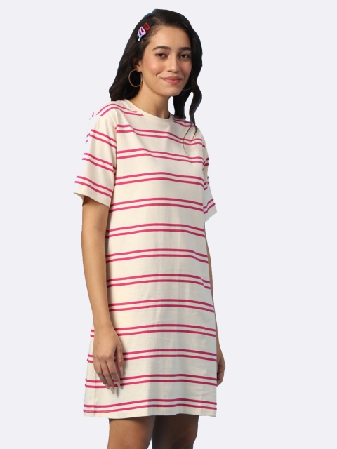 

Bewakoof Pink Striped Cotton T-shirt Dress