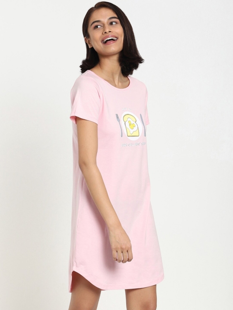

Bewakoof Pink & Yellow Printed T-shirt Dress